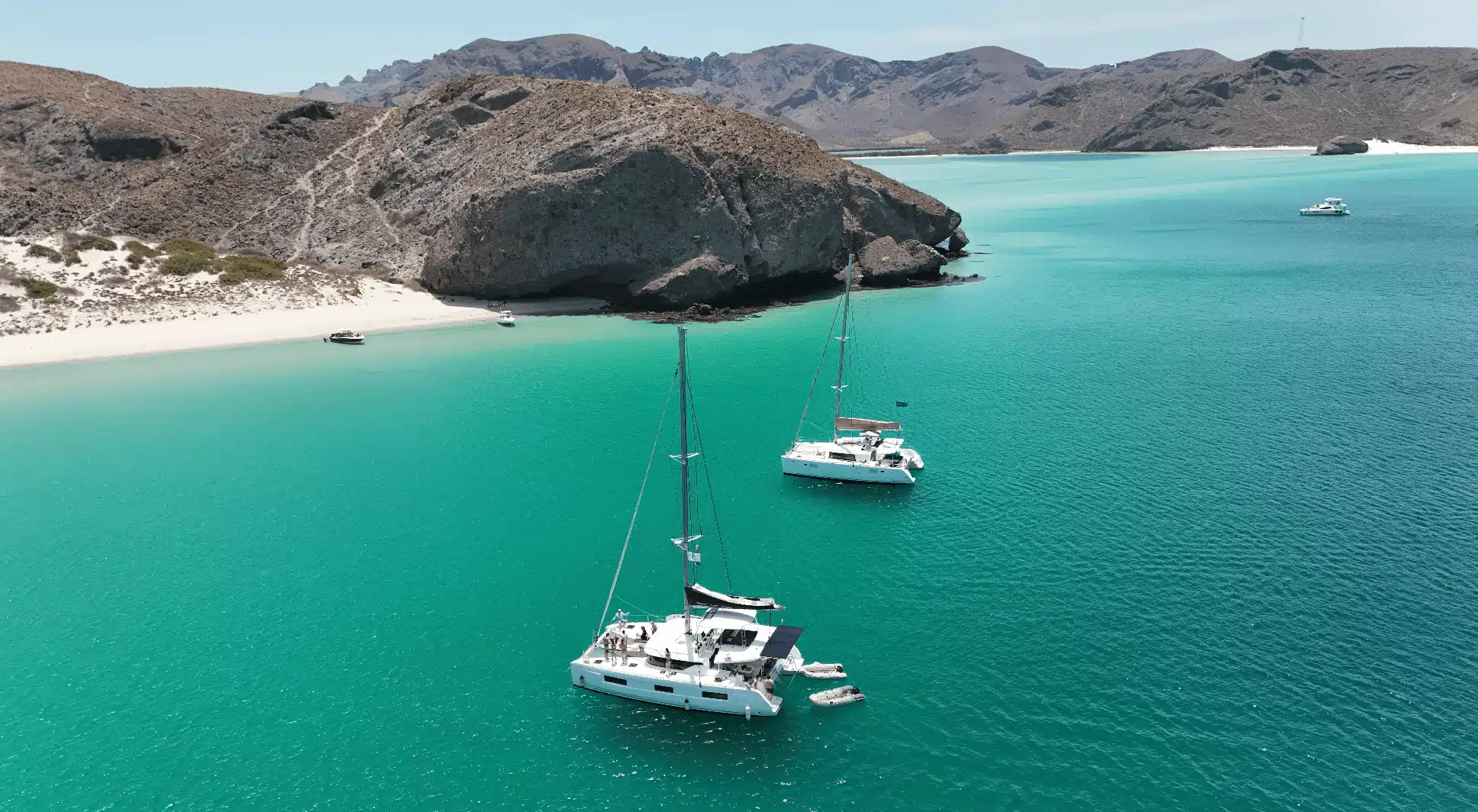 Catamaran sailing in the turquoise waters of Sea of Cortez